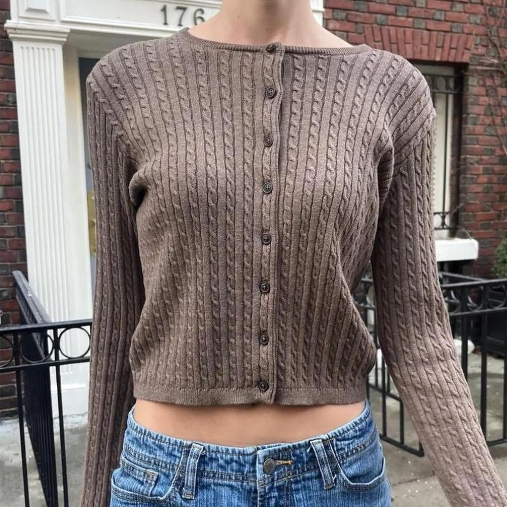 Brandy Melville Brown Zoe Cotton Knit Cardigan